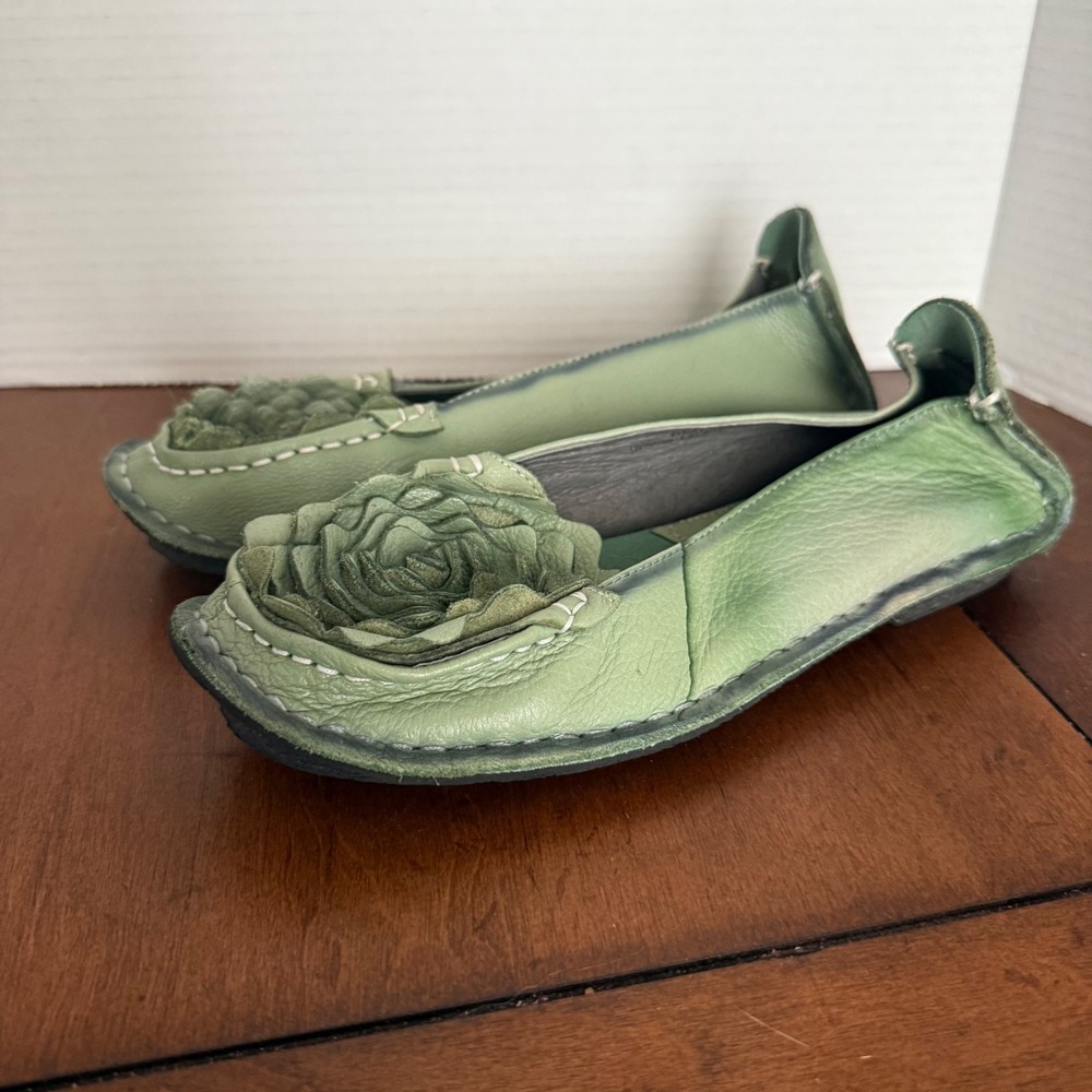 LArtiste Spring Step Dezi Women Green‎ Leather Rose Ballet Flats Shoes Size 37
